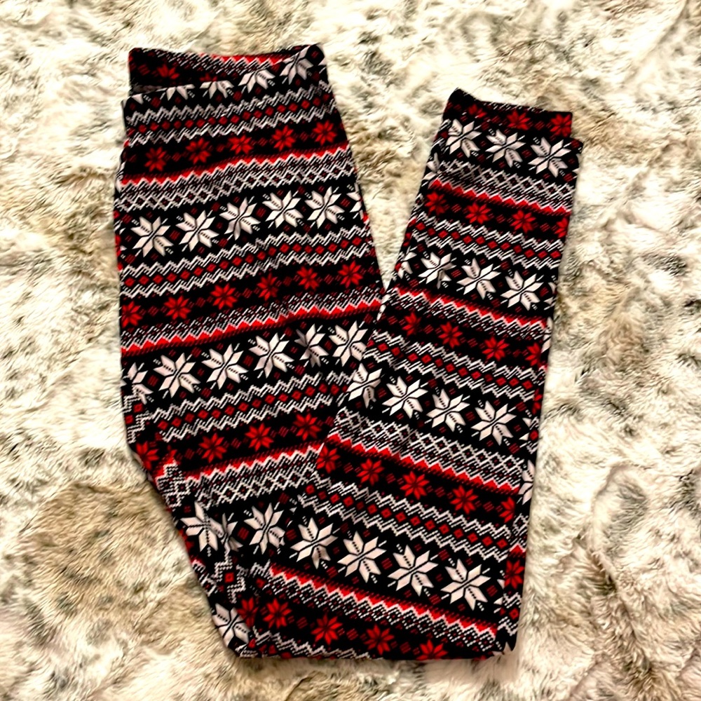 Festive Holiday Christmas Poinsettia Snowflake Leggings